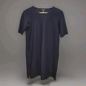 Eileen Fisher Stretch Crepe Side Zipper Navy Blue Dress Size XS